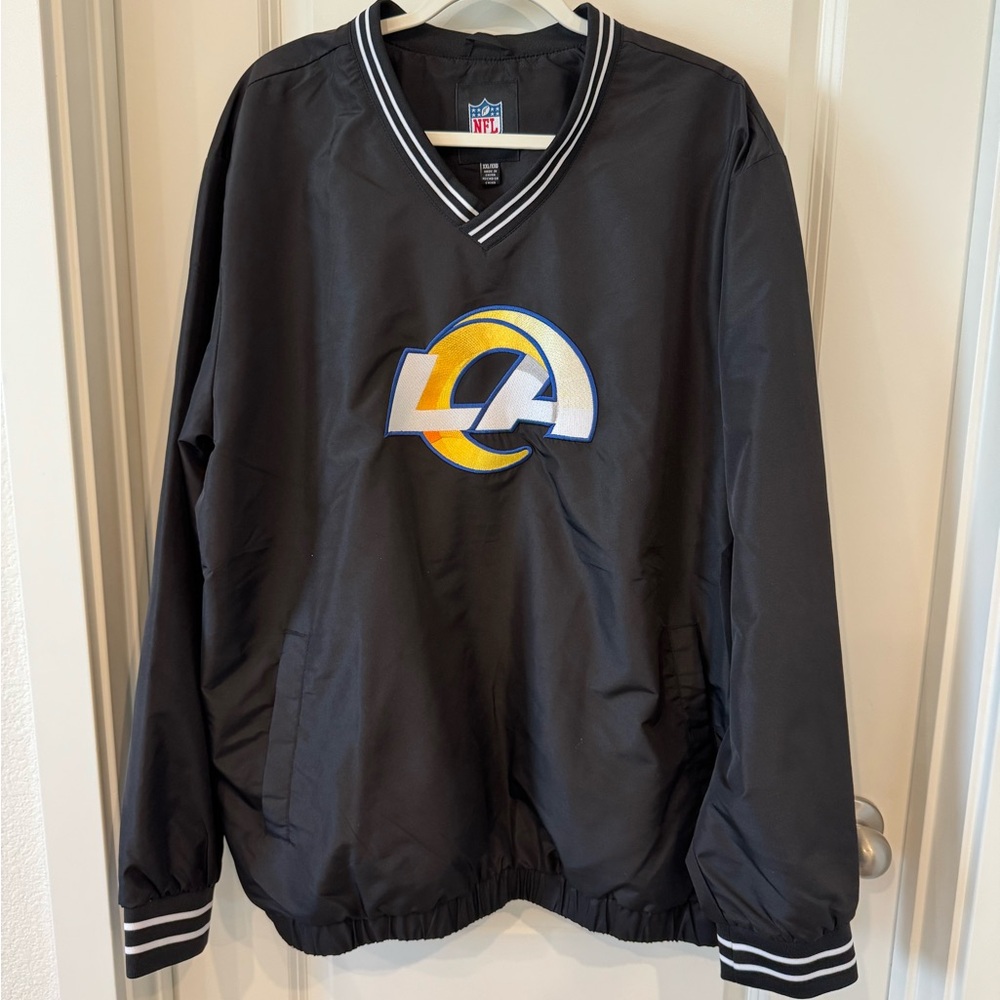 NFL LA Rams Black V-Neck Pullover with Striped Collar
